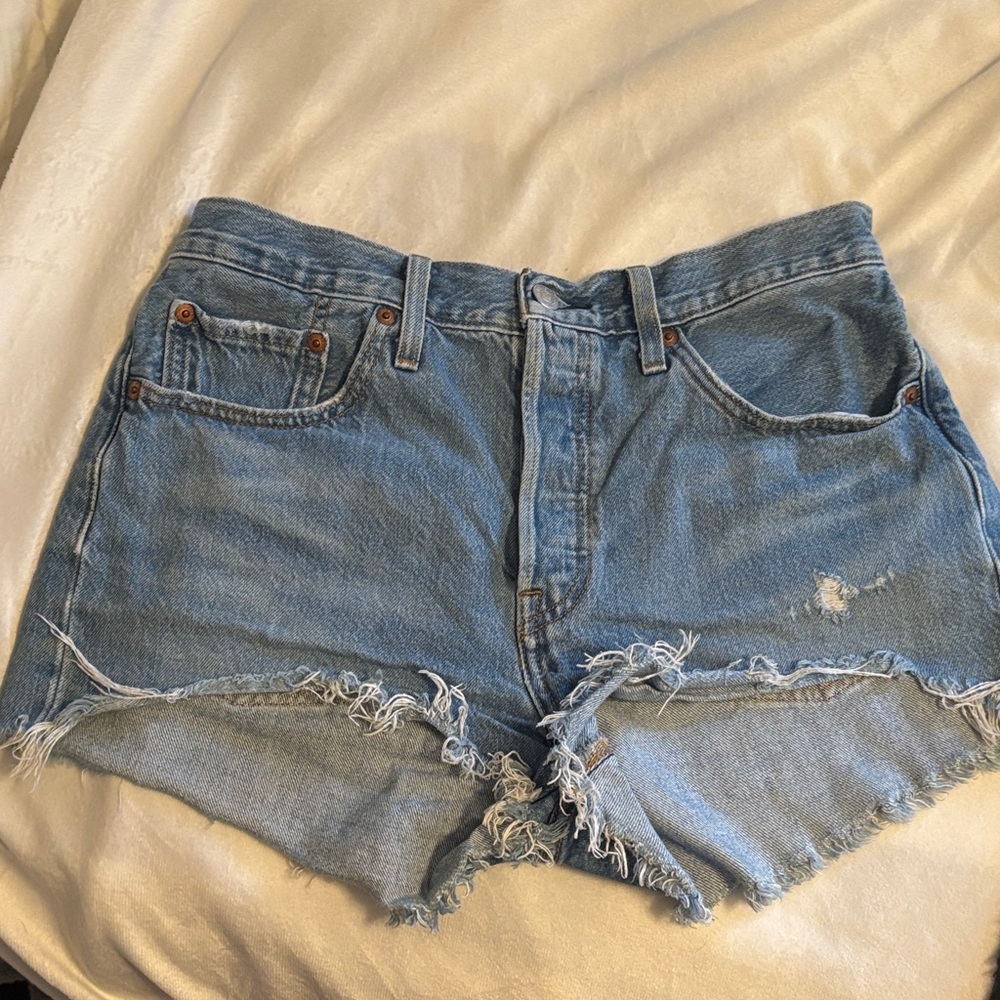 Levi's Distressed Light Blue Jean Shorts